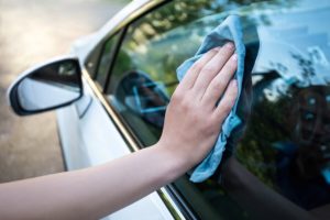 Car Glass Cleaning with Microfiber Towel